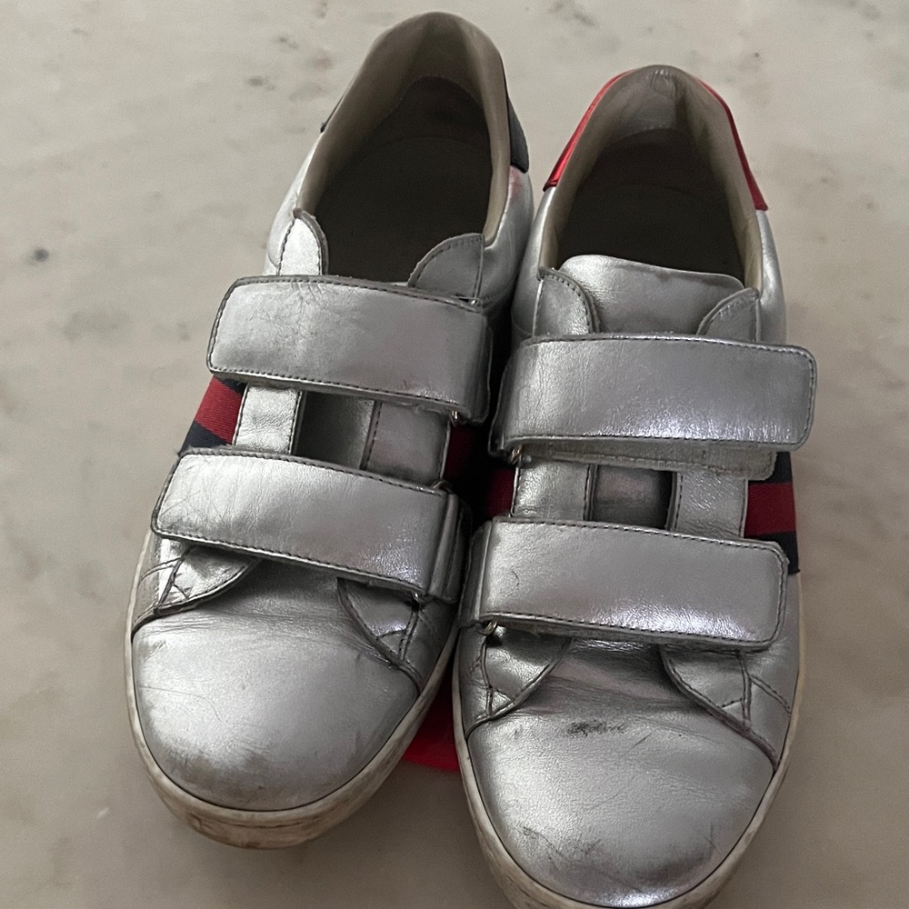 Gucci Silver Kids Sneakers with Velcro Straps
